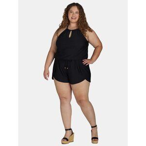 NWT Time and Tru Plus Size One Piece Swim Romper 3x Black